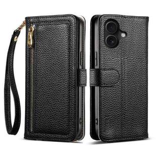For iPhone 16 ESEBLE E11 Colorful Litchi Pattern Zipper Wallet Leather Phone Case(Black)