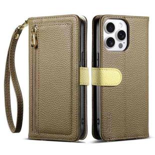 For iPhone 15 Pro ESEBLE E11 Colorful Litchi Pattern Zipper Wallet Leather Phone Case(Amber Brown)