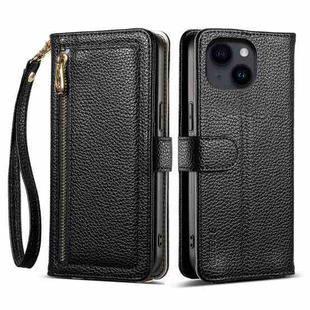 For iPhone 14 / 13 ESEBLE E11 Colorful Litchi Pattern Zipper Wallet Leather Phone Case(Black)