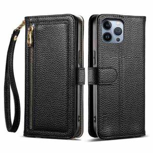 For iPhone 12 Pro Max ESEBLE E11 Colorful Litchi Pattern Zipper Wallet Leather Phone Case(Black)