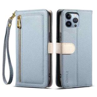For iPhone 12 Pro Max ESEBLE E11 Colorful Litchi Pattern Zipper Wallet Leather Phone Case(Sky Blue)