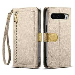 For Google Pixel 9 Pro XL ESEBLE E11 Colorful Litchi Pattern Zipper Wallet Leather Phone Case(Khaki)