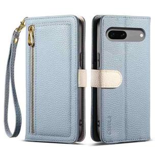 For Google Pixel 8a ESEBLE E11 Colorful Litchi Pattern Zipper Wallet Leather Phone Case(Sky Blue)