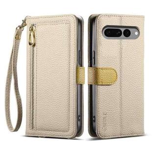 For Google Pixel 7 Pro 5G ESEBLE E11 Colorful Litchi Pattern Zipper Wallet Leather Phone Case(Khaki)