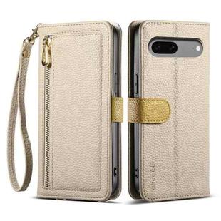 For Google Pixel 7 5G ESEBLE E11 Colorful Litchi Pattern Zipper Wallet Leather Phone Case(Khaki)