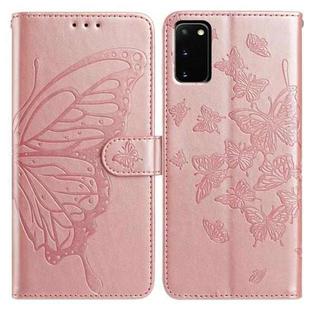 For Samsung Galaxy S20 Butterfly Flutter Pattern Embossed Leather Phone Case(Rose Gold)