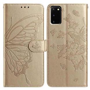 For Samsung Galaxy S20 Butterfly Flutter Pattern Embossed Leather Phone Case(Gold)