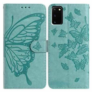 For Samsung Galaxy S20 Butterfly Flutter Pattern Embossed Leather Phone Case(Green)