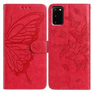 For Samsung Galaxy S20 Butterfly Flutter Pattern Embossed Leather Phone Case(Red)