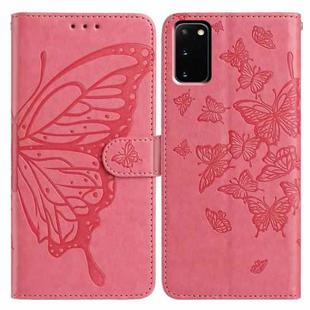 For Samsung Galaxy S20 Butterfly Flutter Pattern Embossed Leather Phone Case(Rose Red)