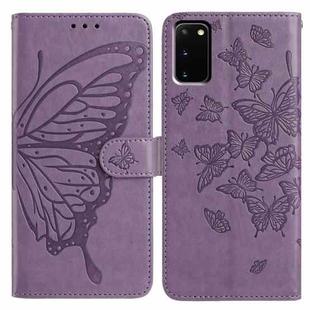 For Samsung Galaxy S20 Butterfly Flutter Pattern Embossed Leather Phone Case(Purple)