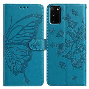 For Samsung Galaxy S20 Butterfly Flutter Pattern Embossed Leather Phone Case(Blue)