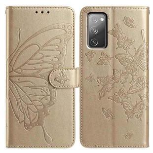 For Samsung Galaxy S20 FE Butterfly Flutter Pattern Embossed Leather Phone Case(Gold)