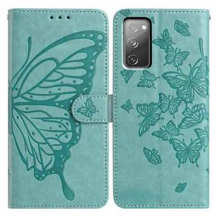 For Samsung Galaxy S20 FE Butterfly Flutter Pattern Embossed Leather Phone Case(Green)