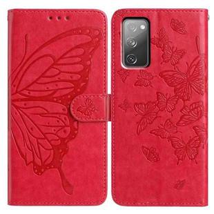 For Samsung Galaxy S20 FE Butterfly Flutter Pattern Embossed Leather Phone Case(Red)
