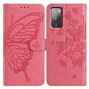 For Samsung Galaxy S20 FE Butterfly Flutter Pattern Embossed Leather Phone Case(Rose Red)