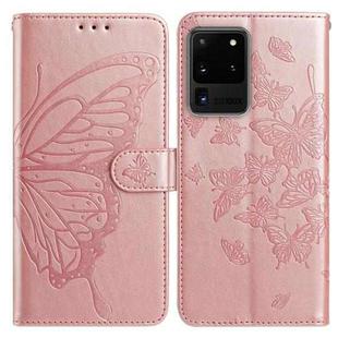 For Samsung Galaxy S20 Ultra Butterfly Flutter Pattern Embossed Leather Phone Case(Rose Gold)