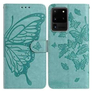 For Samsung Galaxy S20 Ultra Butterfly Flutter Pattern Embossed Leather Phone Case(Green)