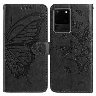 For Samsung Galaxy S20 Ultra Butterfly Flutter Pattern Embossed Leather Phone Case(Black)