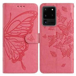 For Samsung Galaxy S20 Ultra Butterfly Flutter Pattern Embossed Leather Phone Case(Rose Red)