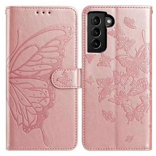 For Samsung Galaxy S21+ 5G Butterfly Flutter Pattern Embossed Leather Phone Case(Rose Gold)