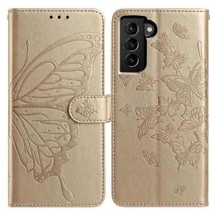For Samsung Galaxy S21+ 5G Butterfly Flutter Pattern Embossed Leather Phone Case(Gold)
