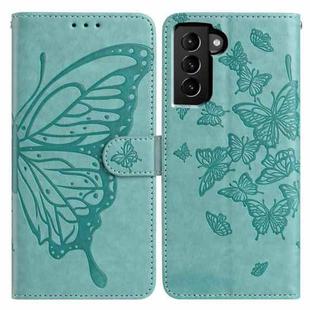 For Samsung Galaxy S21+ 5G Butterfly Flutter Pattern Embossed Leather Phone Case(Green)