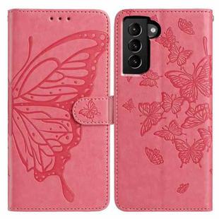 For Samsung Galaxy S21+ 5G Butterfly Flutter Pattern Embossed Leather Phone Case(Rose Red)