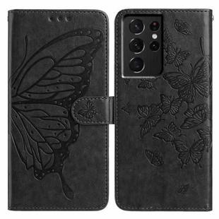 For Samsung Galaxy S21 Ultra 5G Butterfly Flutter Pattern Embossed Leather Phone Case(Black)