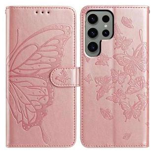 For Samsung Galaxy S22 Ultra 5G Butterfly Flutter Pattern Embossed Leather Phone Case(Rose Gold)