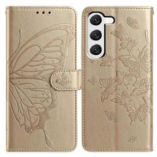 For Samsung Galaxy S23 5G Butterfly Flutter Pattern Embossed Leather Phone Case(Gold)