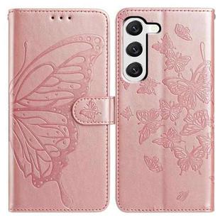 For Samsung Galaxy S23+ 5G Butterfly Flutter Pattern Embossed Leather Phone Case(Rose Gold)