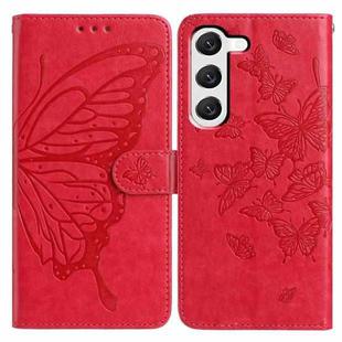 For Samsung Galaxy S23+ 5G Butterfly Flutter Pattern Embossed Leather Phone Case(Red)