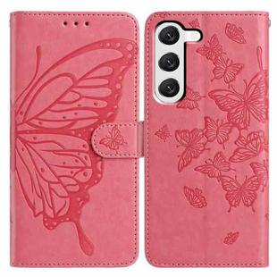 For Samsung Galaxy S23+ 5G Butterfly Flutter Pattern Embossed Leather Phone Case(Rose Red)