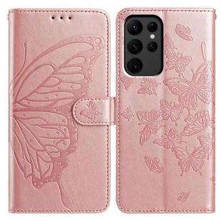 For Samsung Galaxy S23 Ultra 5G Butterfly Flutter Pattern Embossed Leather Phone Case(Rose Gold)