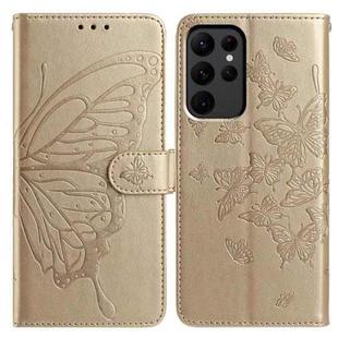 For Samsung Galaxy S23 Ultra 5G Butterfly Flutter Pattern Embossed Leather Phone Case(Gold)