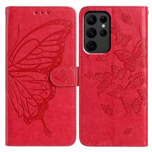 For Samsung Galaxy S23 Ultra 5G Butterfly Flutter Pattern Embossed Leather Phone Case(Red)