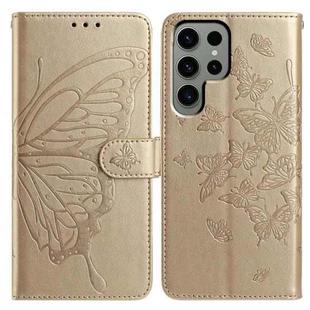For Samsung Galaxy S24 Ultra 5G Butterfly Flutter Pattern Embossed Leather Phone Case(Gold)