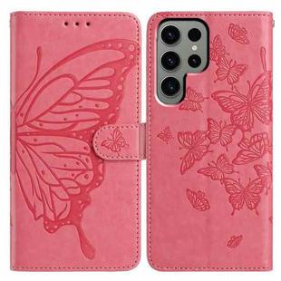 For Samsung Galaxy S24 Ultra 5G Butterfly Flutter Pattern Embossed Leather Phone Case(Rose Red)