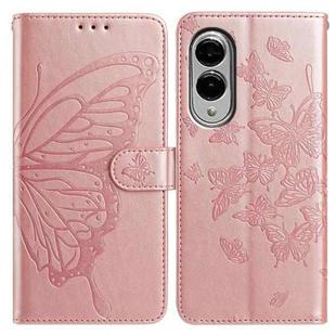 For Samsung Galaxy S25 Edge 5G Butterfly Flutter Pattern Embossed Leather Phone Case(Rose Gold)