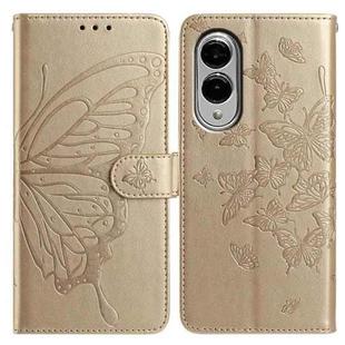 For Samsung Galaxy S25 Edge 5G Butterfly Flutter Pattern Embossed Leather Phone Case(Gold)