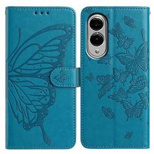 For Samsung Galaxy S25 Edge 5G Butterfly Flutter Pattern Embossed Leather Phone Case(Blue)