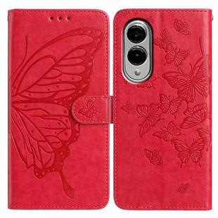 For Samsung Galaxy S25 Edge 5G Butterfly Flutter Pattern Embossed Leather Phone Case(Red)