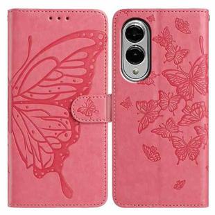 For Samsung Galaxy S25 Edge 5G Butterfly Flutter Pattern Embossed Leather Phone Case(Rose Red)
