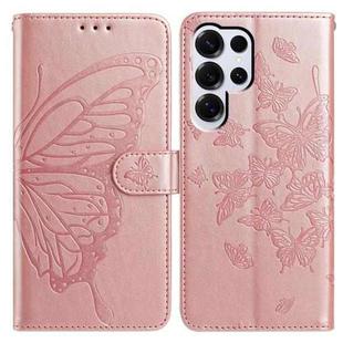 For Samsung Galax S25 Ultra 5G Butterfly Flutter Pattern Embossed Leather Phone Case(Rose Gold)