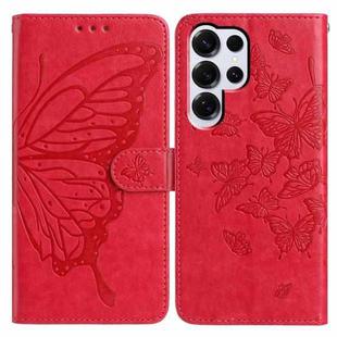 For Samsung Galax S25 Ultra 5G Butterfly Flutter Pattern Embossed Leather Phone Case(Red)