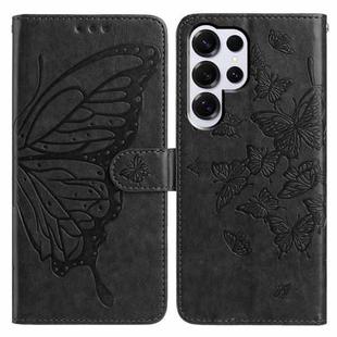 For Samsung Galax S25 Ultra 5G Butterfly Flutter Pattern Embossed Leather Phone Case(Black)