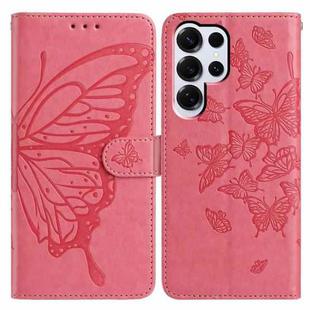 For Samsung Galax S25 Ultra 5G Butterfly Flutter Pattern Embossed Leather Phone Case(Rose Red)