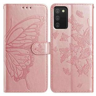For Samsung Galaxy A02S Butterfly Flutter Pattern Embossed Leather Phone Case(Rose Gold)