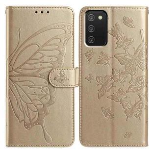 For Samsung Galaxy A02S Butterfly Flutter Pattern Embossed Leather Phone Case(Gold)